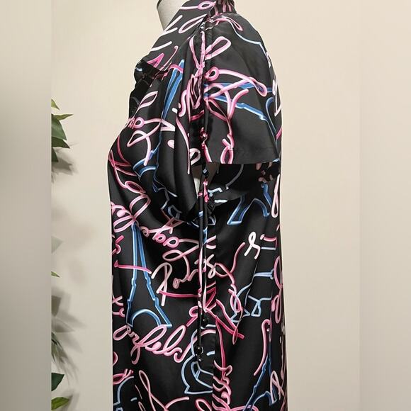 NWT Karl Lagerfeld Dressy Silky Neon Lights Button Down Shirt Dress Size 2 - Picture 5 of 9